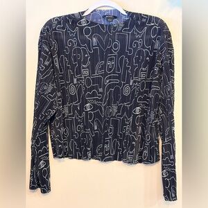 Asos MUNKL Pleated Abstract Line Print Long Sleeve Top